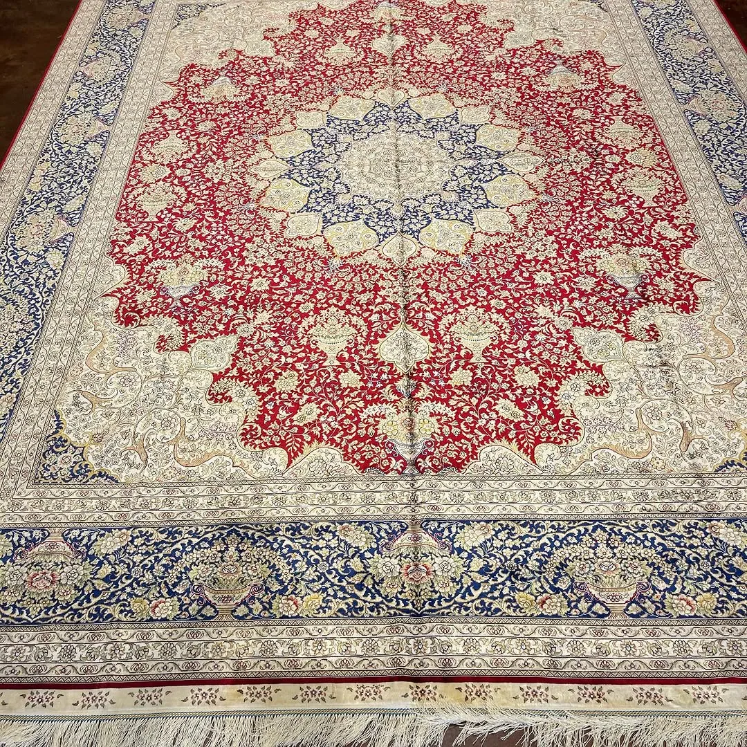 Ivory & Red Medallion Carpet — hand-knotted Oriental rug