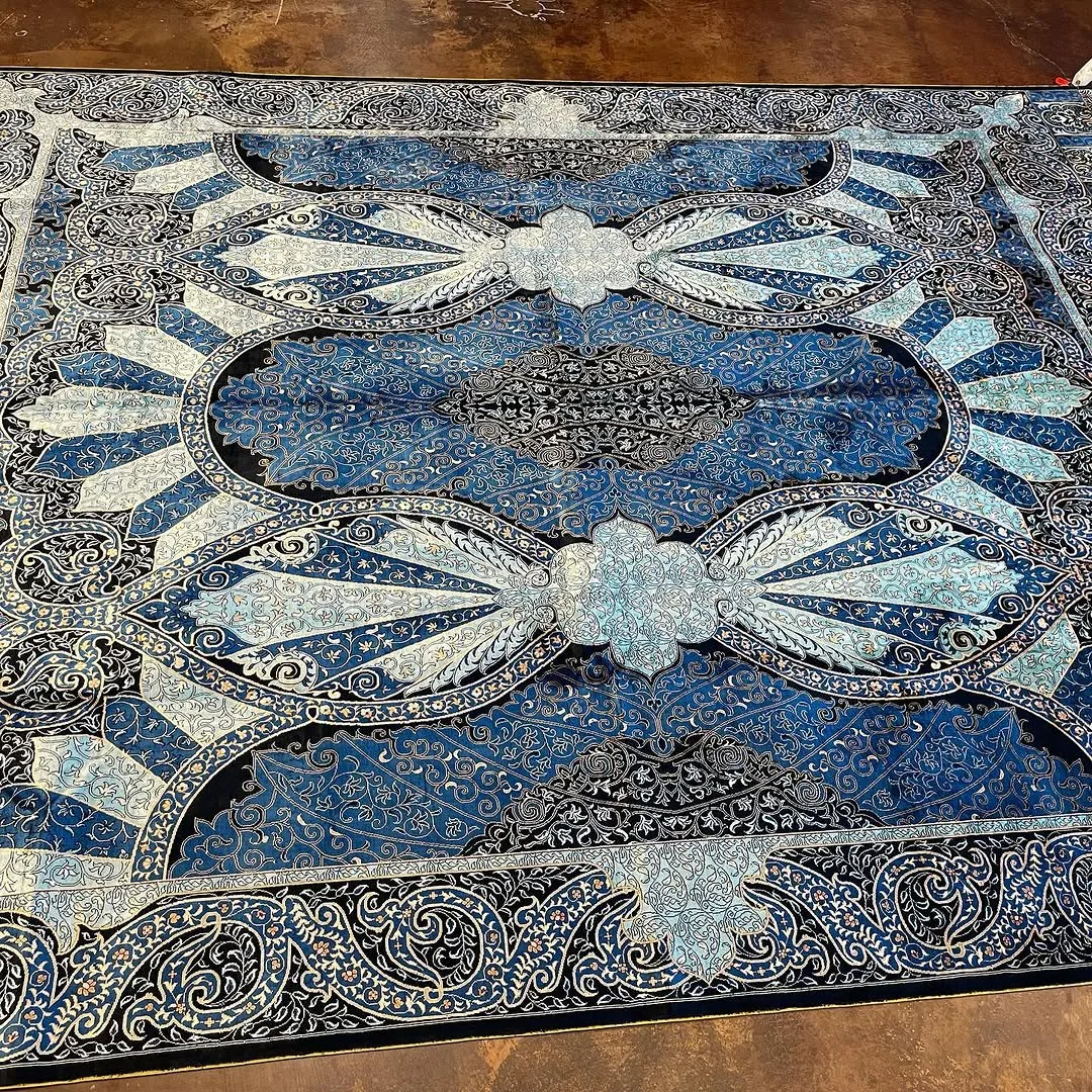 Blue Silk Kaleidoscope Carpet &mdash; hand-knotted Oriental rug