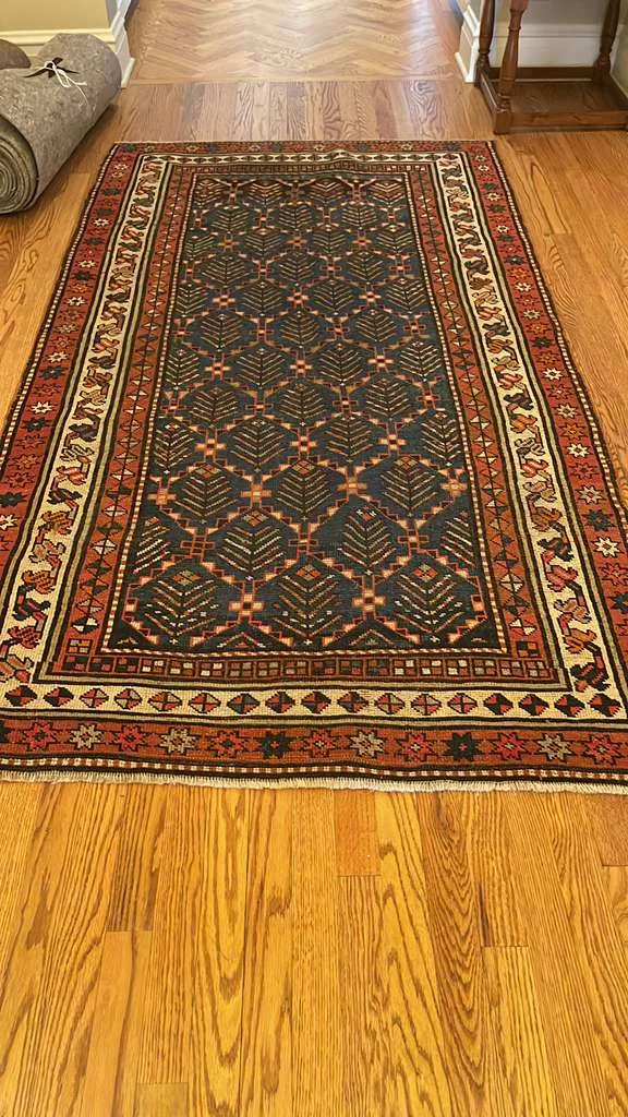 Antique Boteh-Lattice Carpet — hand-knotted Caucasian Geometric Oriental rug