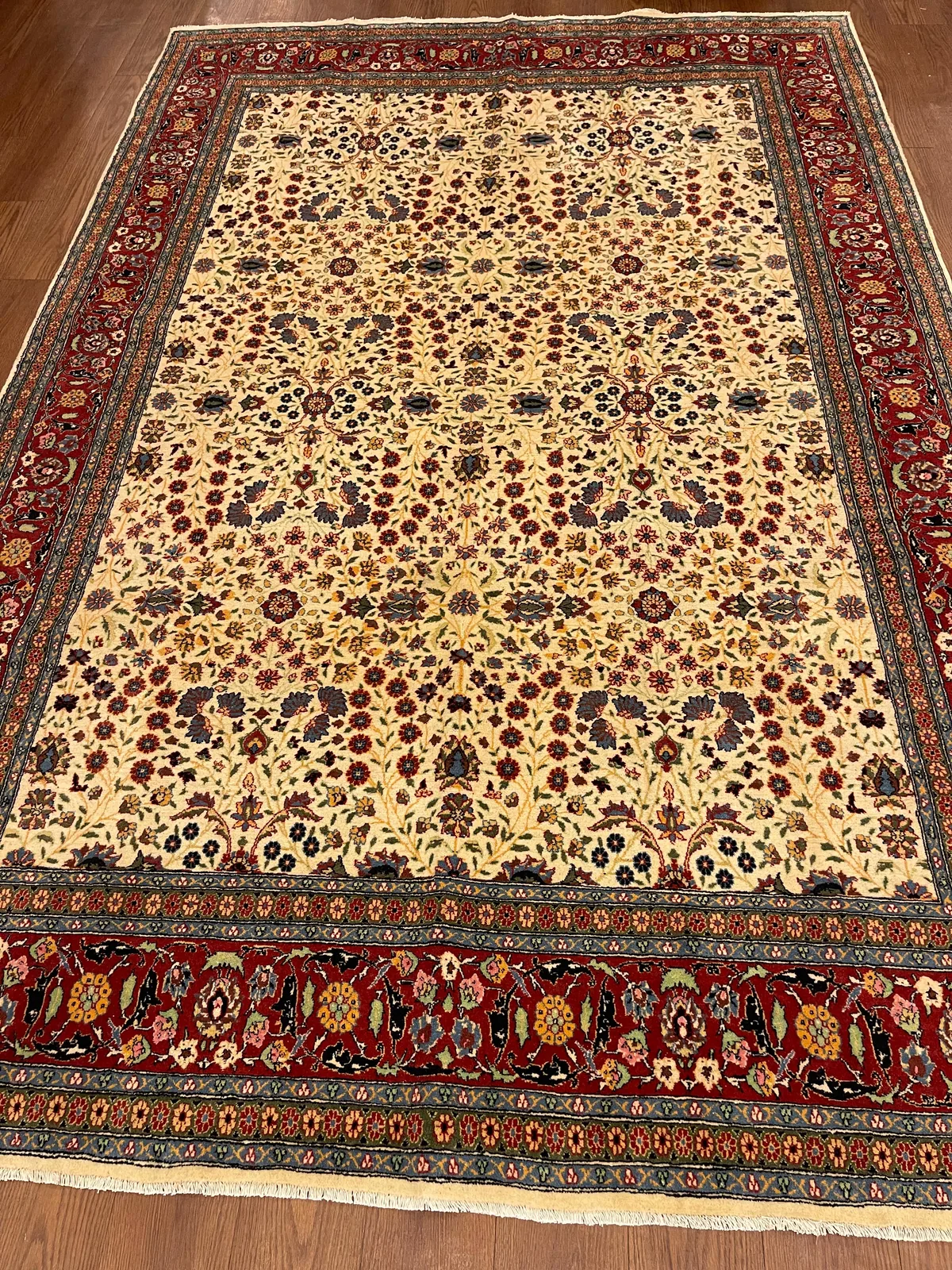 Ivory Millefleurs Carpet — hand-knotted Persian Village Floral Oriental rug
