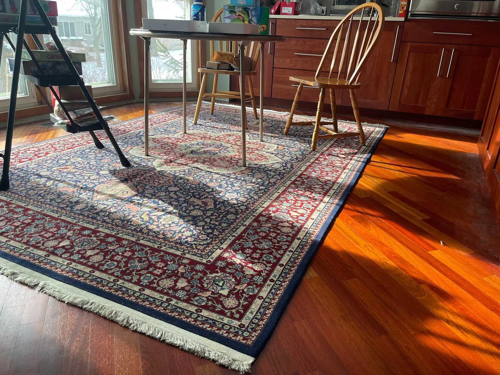 Navy Medallion Carpet — hand-knotted Fine Floral Lattice Oriental rug