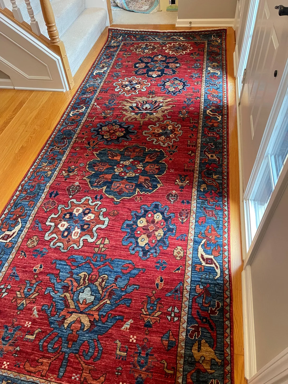 Red Kazak Runner &mdash; hand-knotted Caucasian Geometric Oriental rug
