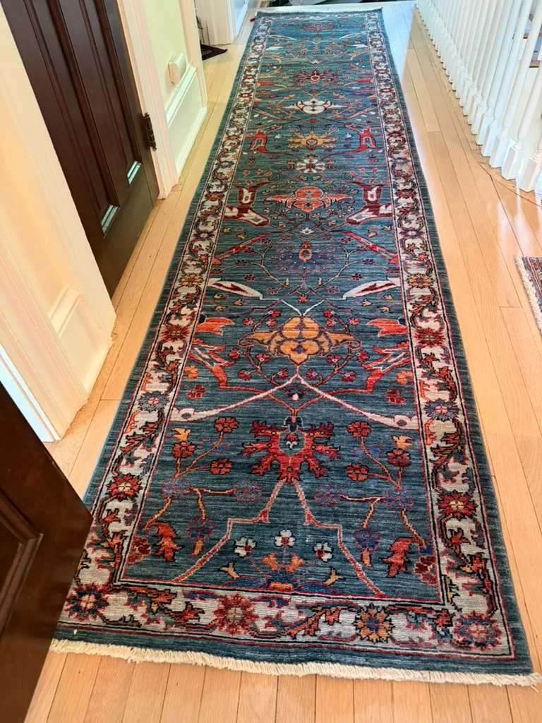 Teal Garden Runner — hand-knotted Oriental rug