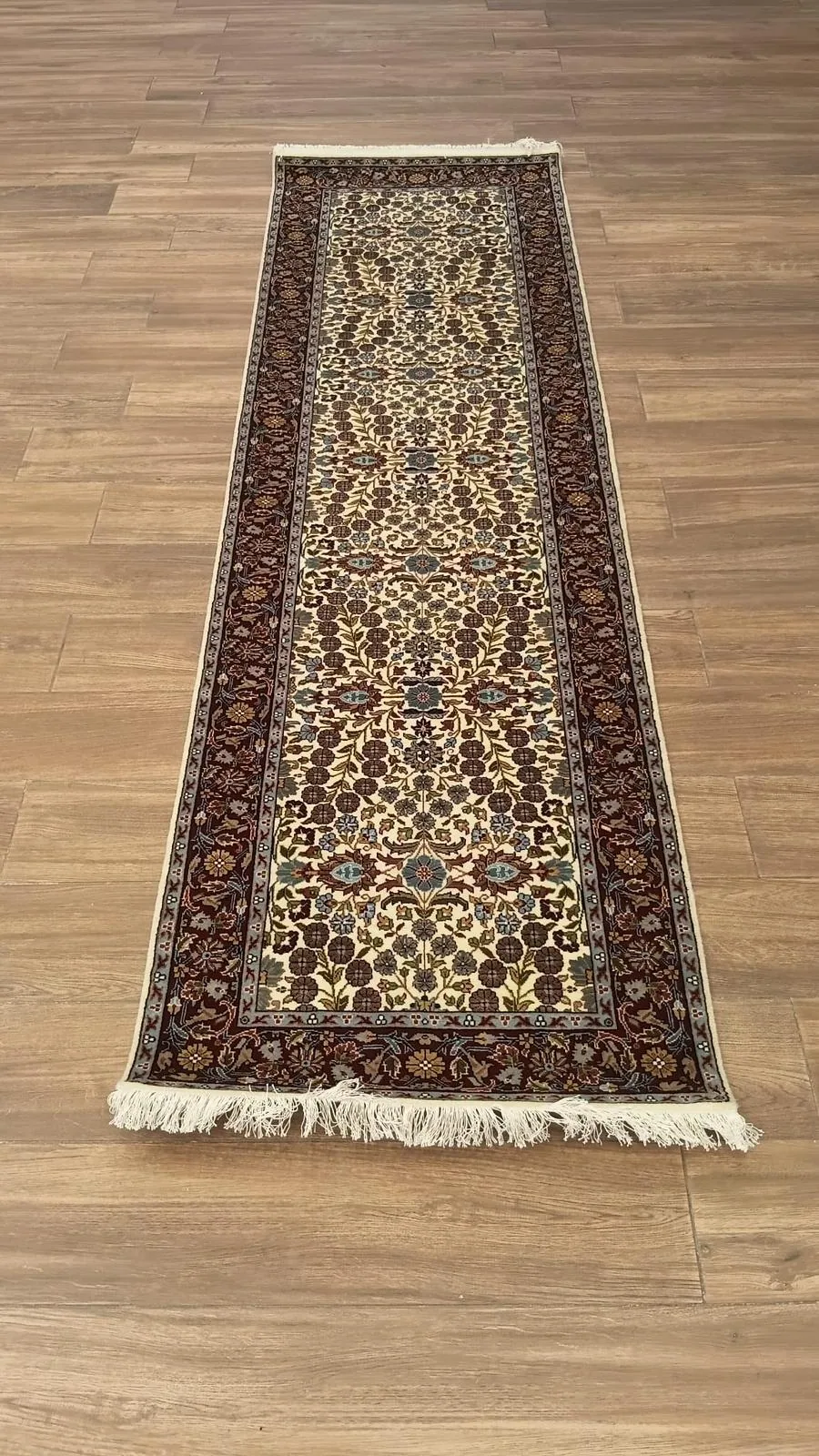 Ivory Herati Runner &mdash; hand-knotted Persian Village Floral Oriental rug